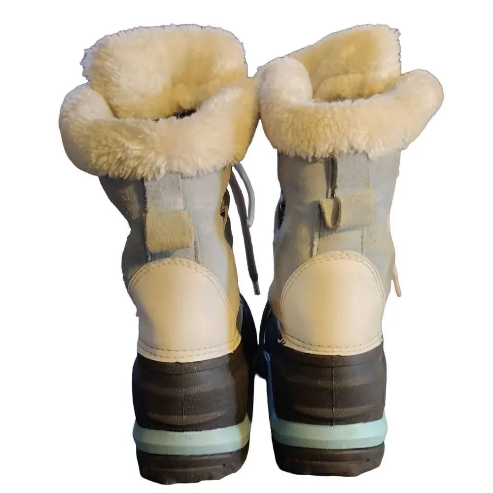 RANGER suede leather snow boots in powder blue suede. Women's size 3. Slight Dis